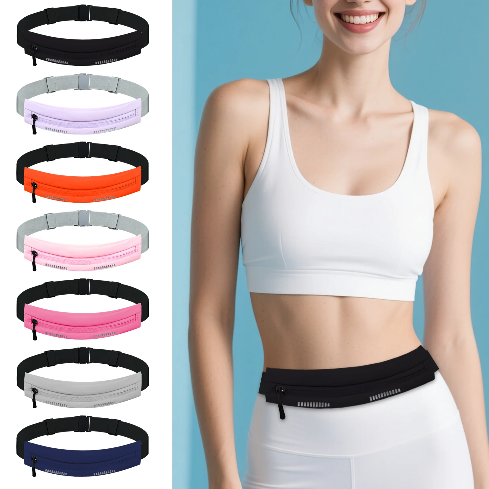 Bolsa de cinto de corrida à prova d'água, pochete sem salto com faixa reflexiva, cabe em telefone de 7,5 polegadas