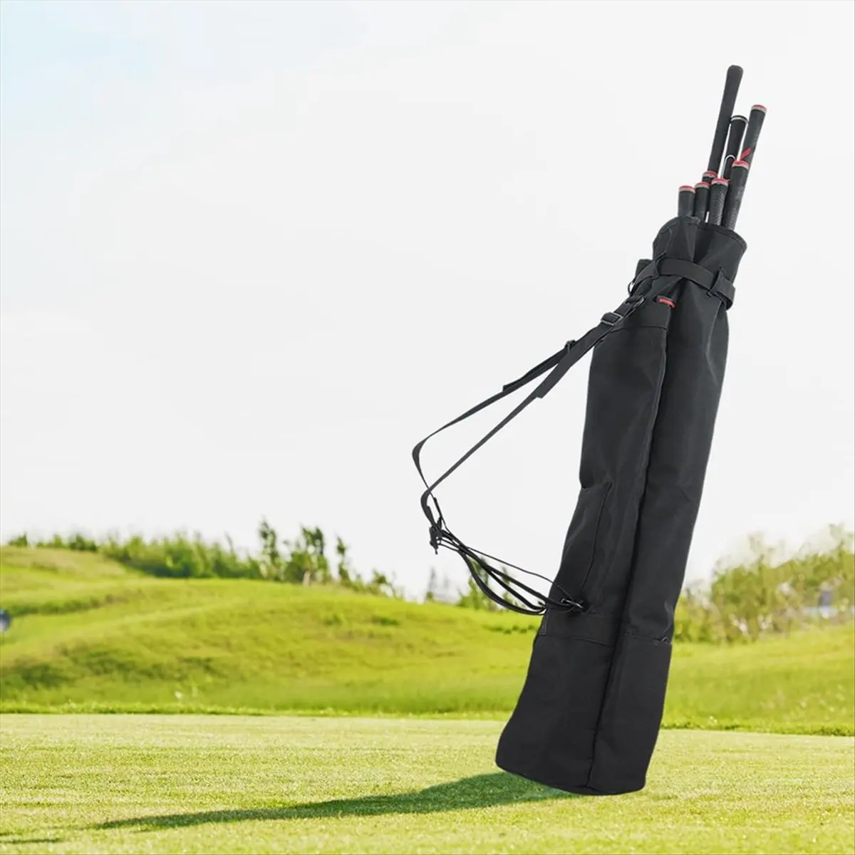 حقيبة حمل الجولف (حمل 8-10 نوادي) حقيبة جولف صغيرة، أشرطة مزدوجة قابلة للطي وقابلة للتعديل، لملعب الجولف/السفر باللون الأسود