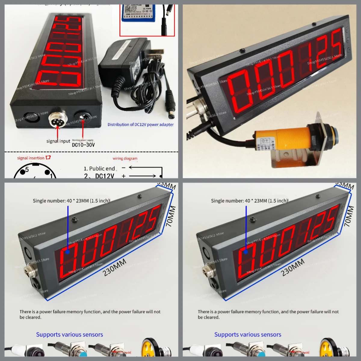 Infrared sensor digital counter, large-screen digital display, conveyor belt packaging counting equipment, universal