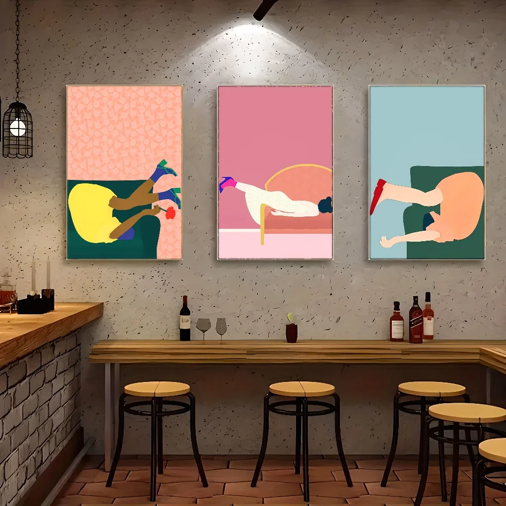 3 قطع/مجموعة ملصقات فنية مطبوعة على القماش مع ملصق بإطار خشبي، بسيط، فن تجريدي، بار، غرفة المعيشة، ديكو جدار المنزل والمهجع