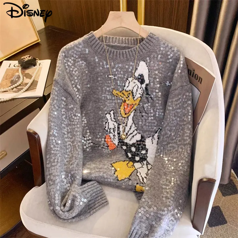 Disney New Arrival Fashion Casual Donald Duck Pullover Winter Heavy Industry Design Sense Nail Bead Spoof Mohair Plush Sweater