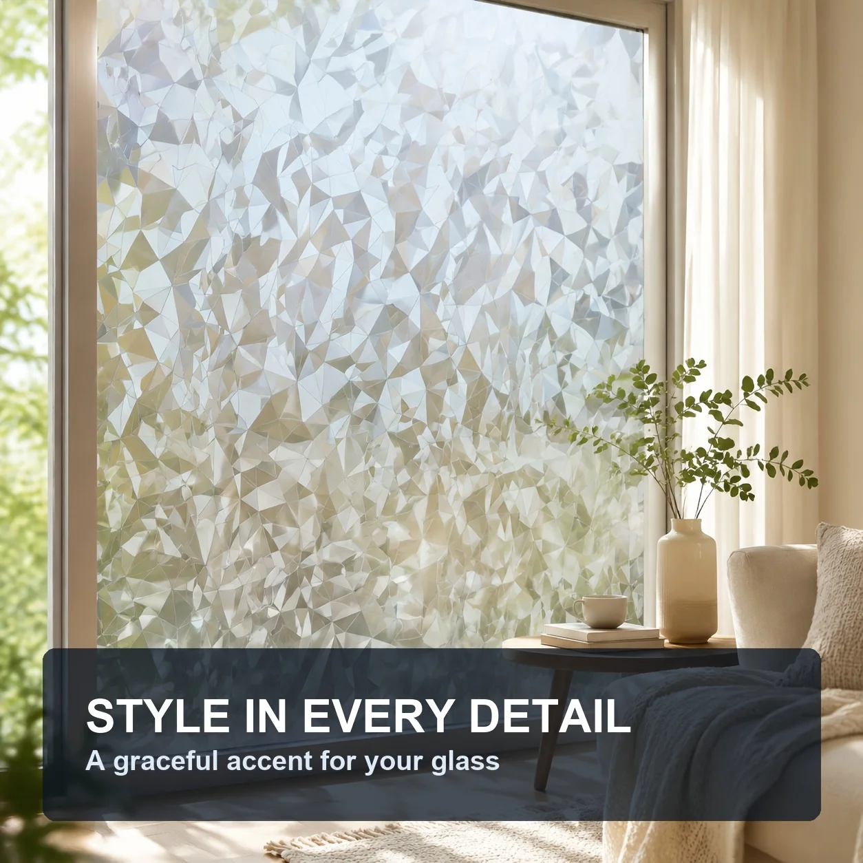Crystal Geometric Pattern Privacy Window Film Roll Static Cling Removable UV Block Sun Block for Home Office Door Window
