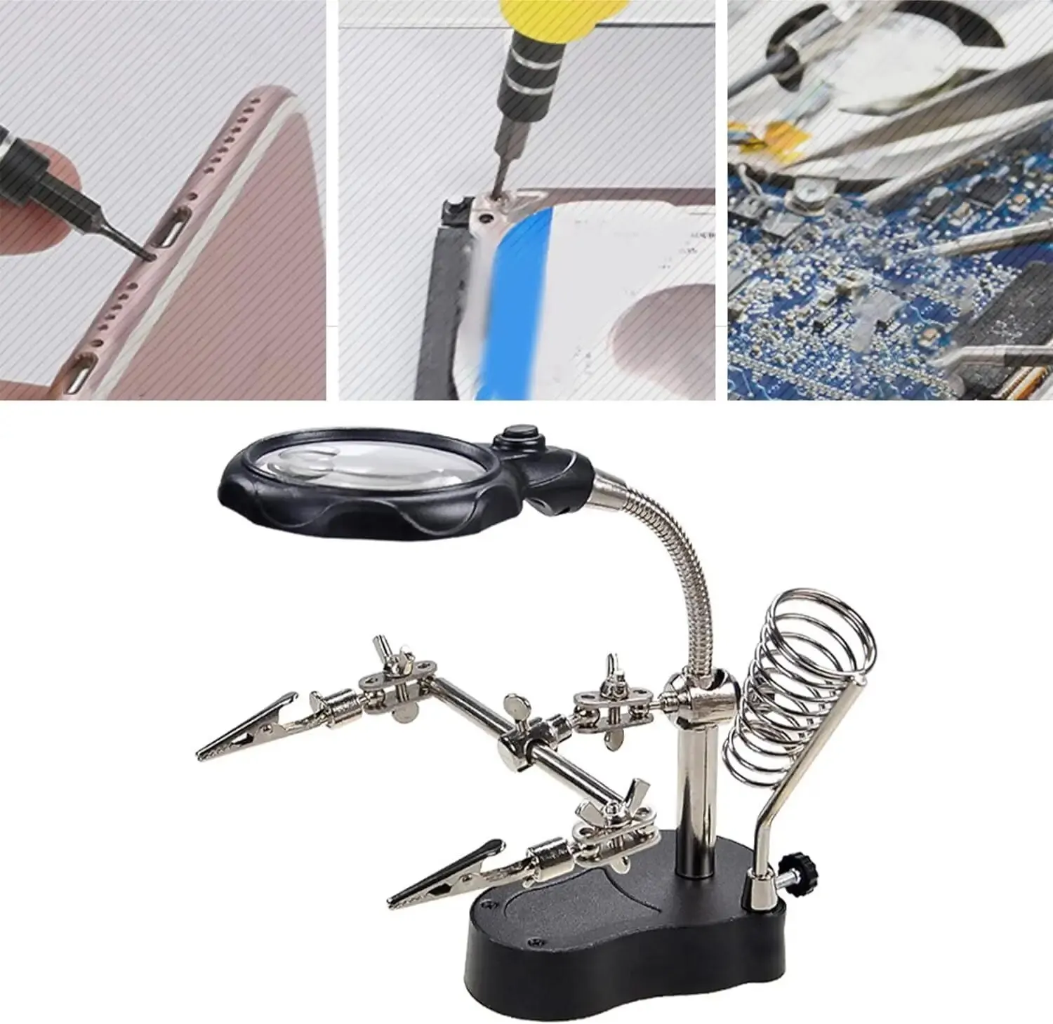 3.5X 12X Welding Auxiliary Clip Magnifier Electric Soldering Iron Circuit Board Welding Iron Magnifying Glass Bracket Tools