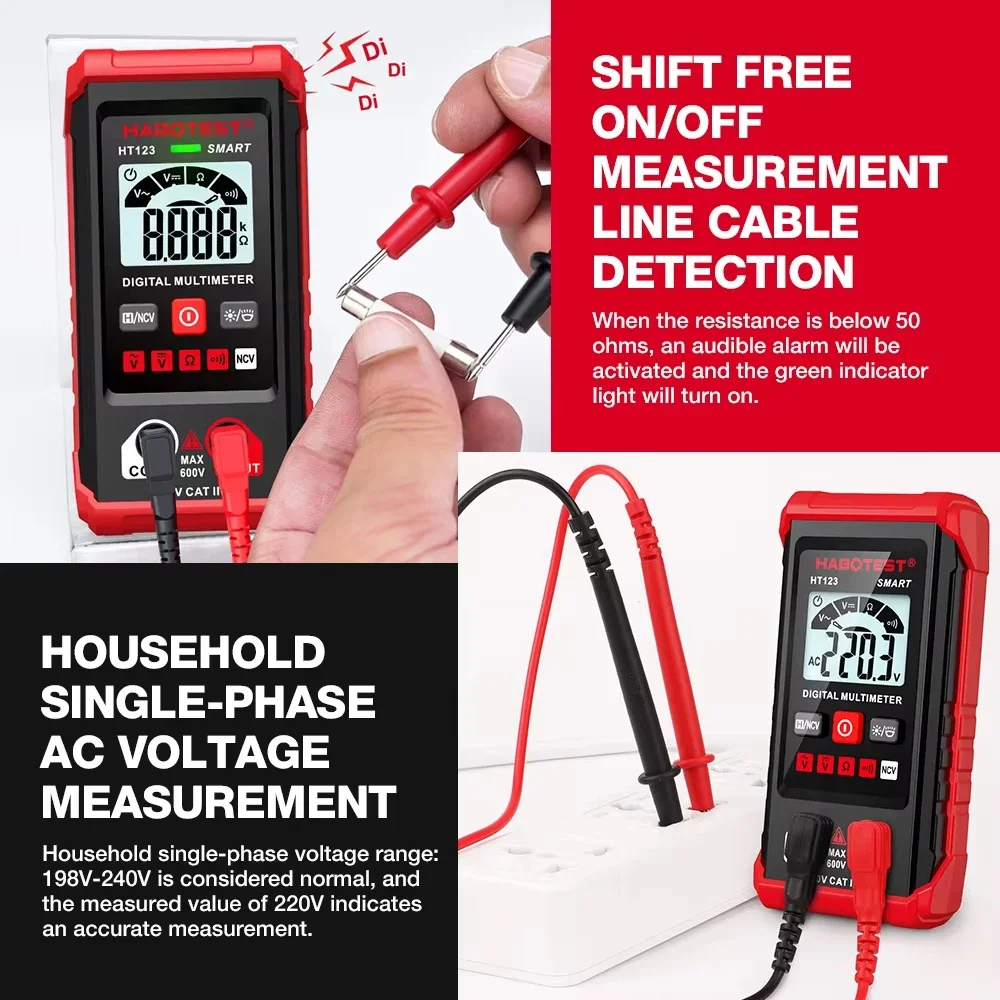 HABOTEST HT123 Digital AC/DC Voltage Resistance Continuity Measurement Tester NCV Voltmeter image 2