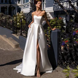 SoDigne Simple Sweetheart A-Line Wedding Dresses Elegant Sleeveless Bridal Gowns Satin Side Split Robe De Mariée Customized
