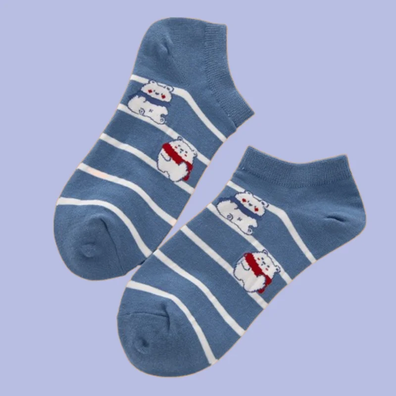 

5/10 Pairs Shallow Mouth Summer Thin Blue Japanese Student Internet Celebrity Cute Boat Socks New Bear Socks Women's Short Socks