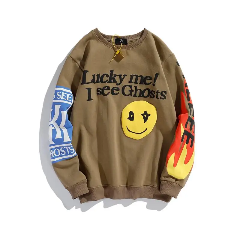 Harajuku Retro Letter Flame Puff Print Sweatshirts Met Ronde Hals Voor Mannen En Vrouwen Plus Fluwelen Streetwear Fleece Hoodie Pullover