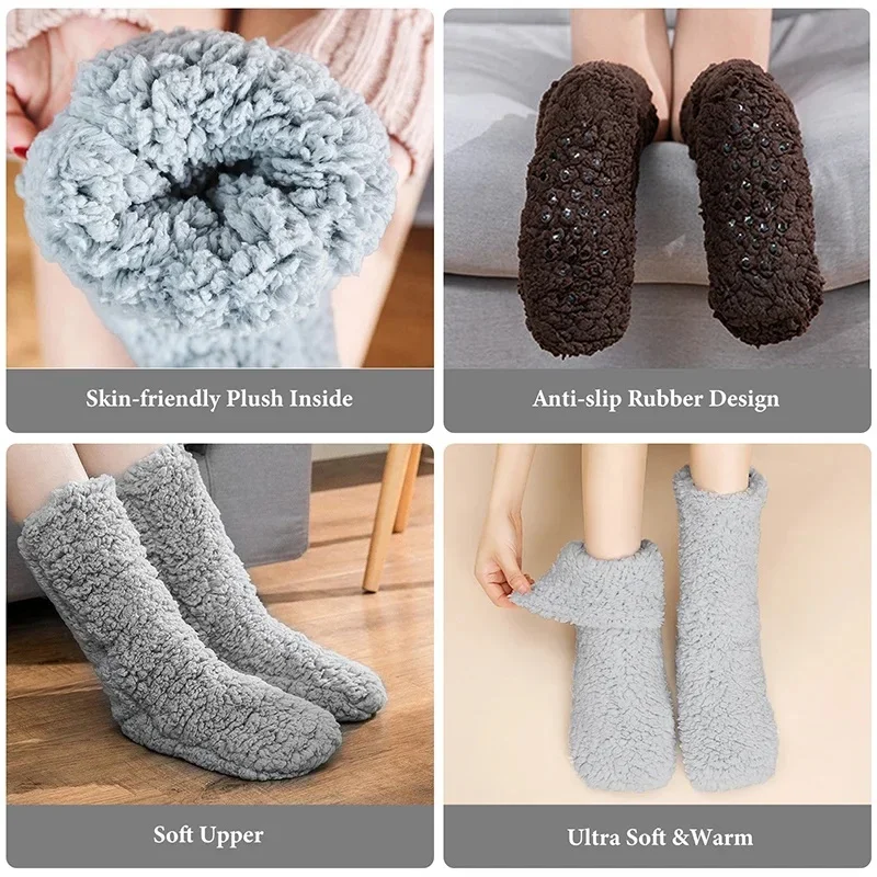 Thickened Winter Cashmere Floor Socks for Women - Thermal Woven Velvet Sleep Socks, Non-Slip Home Carpet Slippers & Leg Warmers
