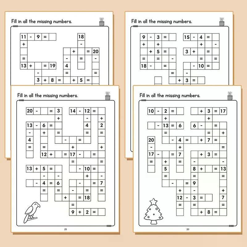 Mathe-Kreuzworträtsel, Addition, Subtraktion, Multiplikation, Division, Criss-Cross-Spiel, Mathe-Arbeitsbuch, Montessori für Kinder im Alter von 5–8 Jahren
