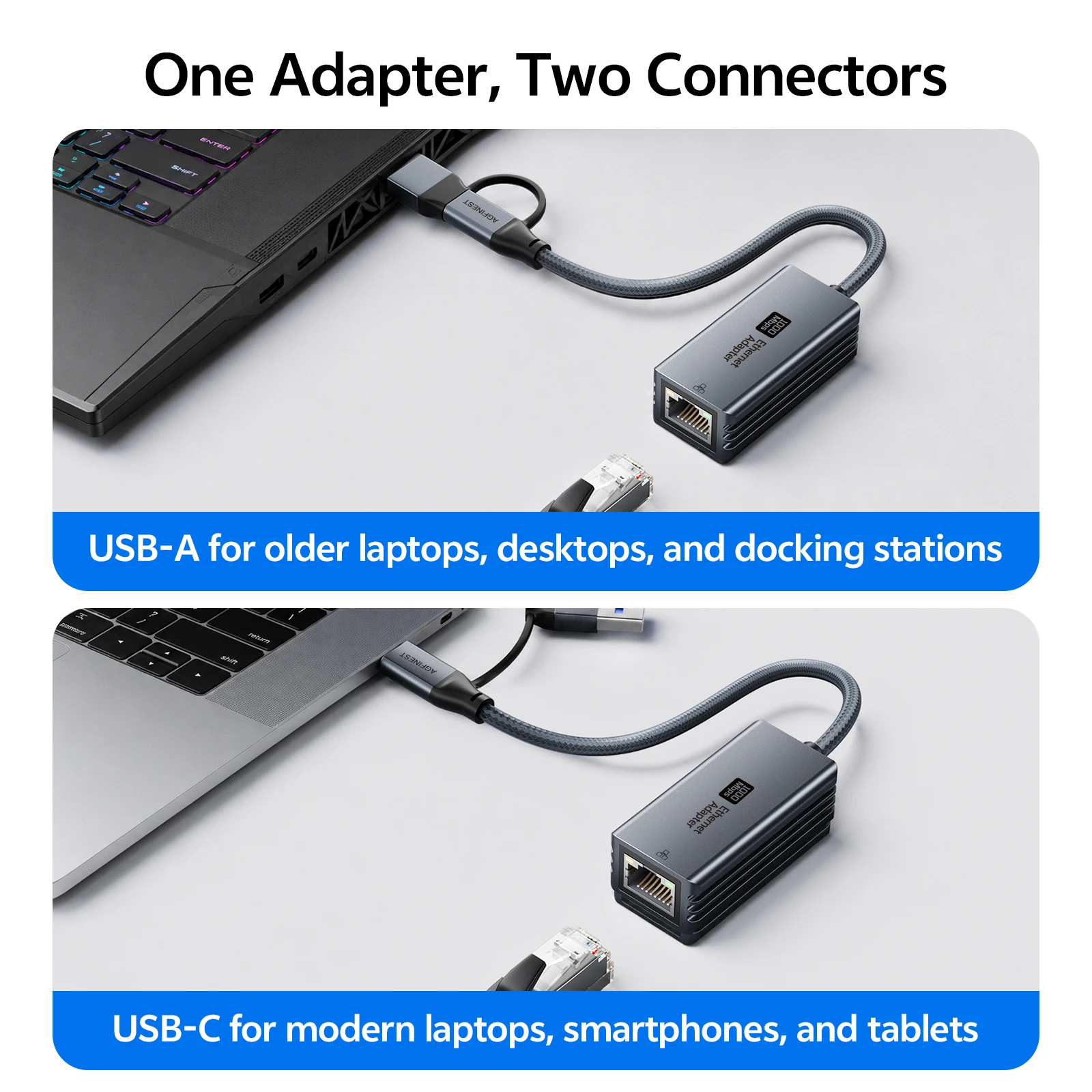 10/100/1000Mbps USB 3.0 Wired USB To Rj45 Lan Ethernet Adapter,Type-C Network Card for Phone Laptop Macbook Windows macOS Linux