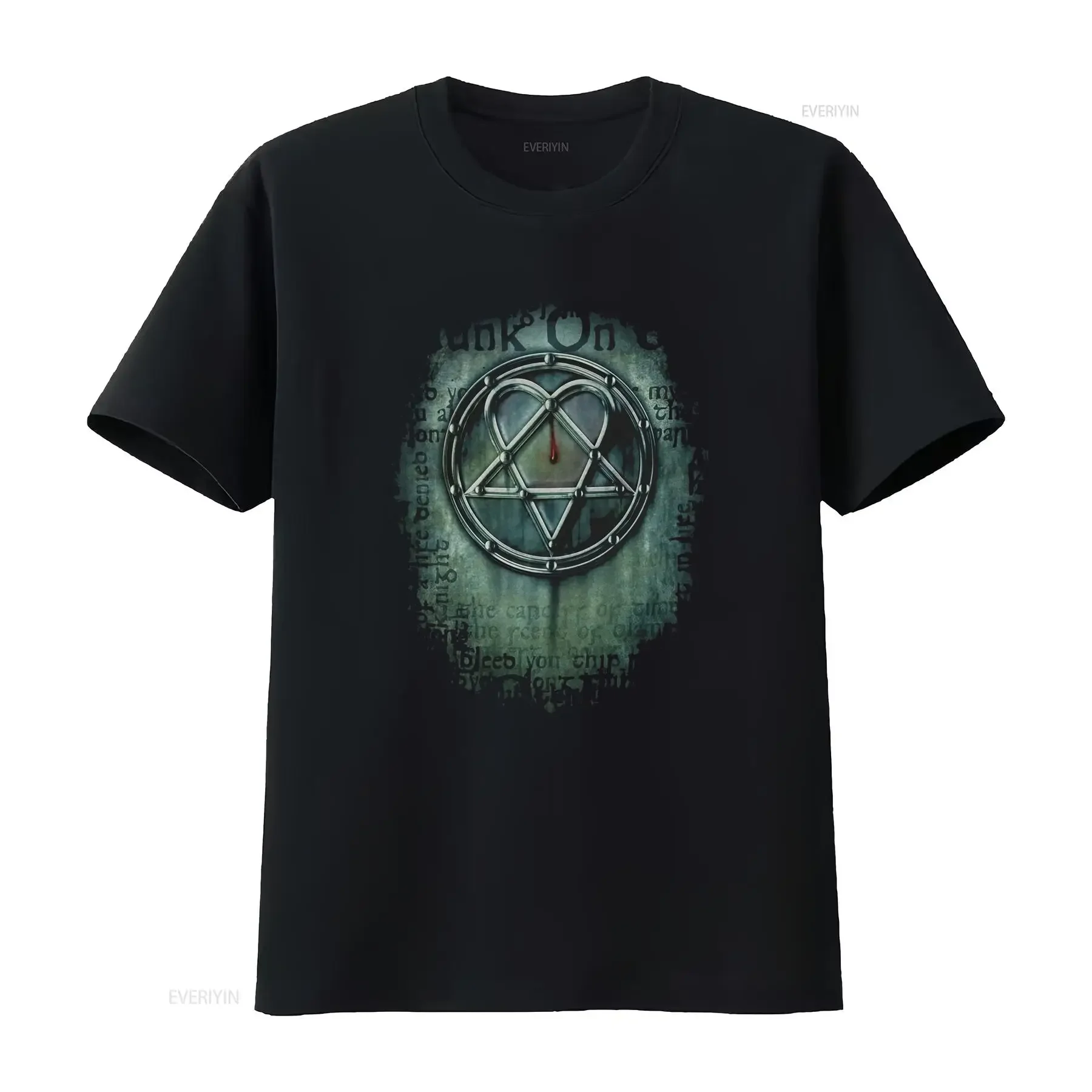 Grunge Gothic Occult Heartagram Pentagram Dark Vintage Print Casual Streetwear T Shirt vintage Washed designer clothes