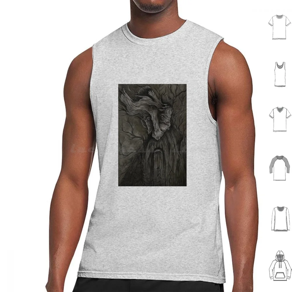 Treebeard Tank Tops Print Cotton Ent Treebeard Greenman Green Man Tree Man Forest Creature Forest Fairie Folklore Fantasy