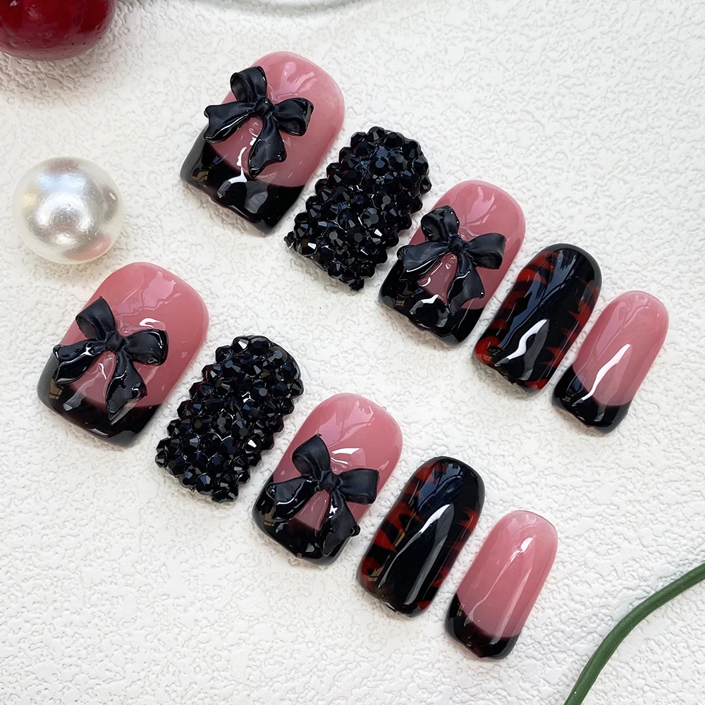 화려한 아크릴 수제 네일 벤더 럭셔리 블링 Y2K 매니큐어 프레스온 아크릴 네일 수제 10PCS 럭셔리 글로시 손톱