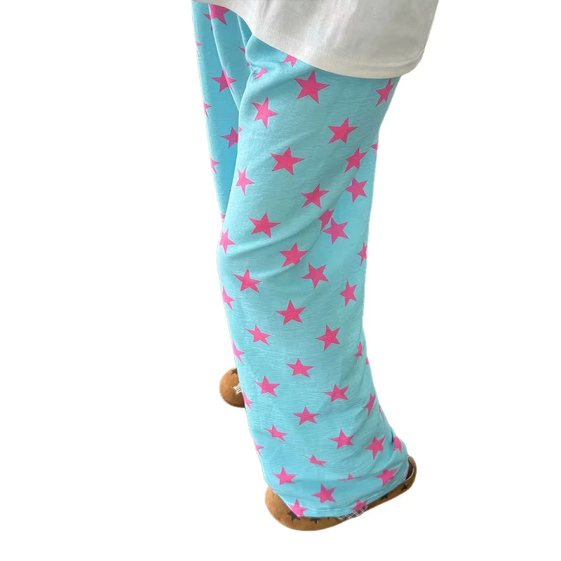 2026 Damen Bunte Sternenmuster-Jogginghose mit Bündchen, Mehrfarbige Basis mit Sternen-Allover-Print, Elastischer Bund, Lässige Haushose für Kinder – Detail 6
