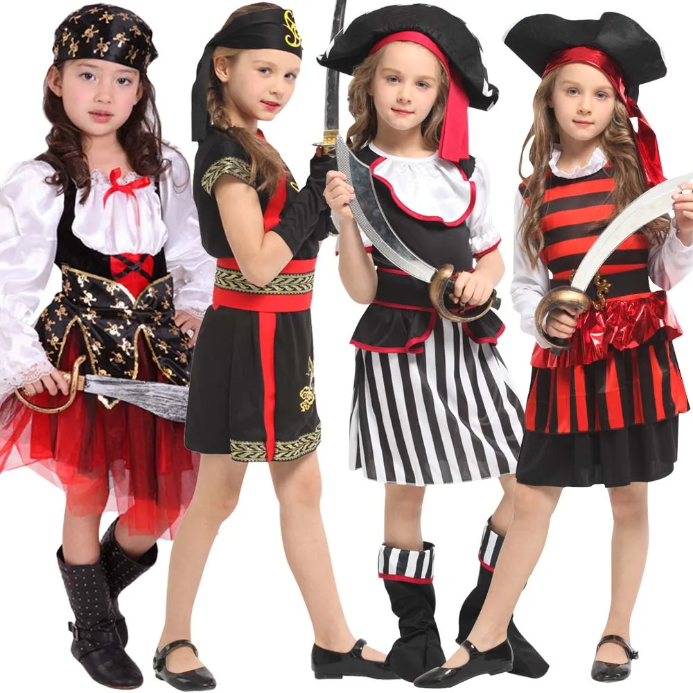 

Kids Pirate Costume Fantasia Cosplay Clothing with Headwear Girl Birthday Carnival Party Fancy Dress No Weapon