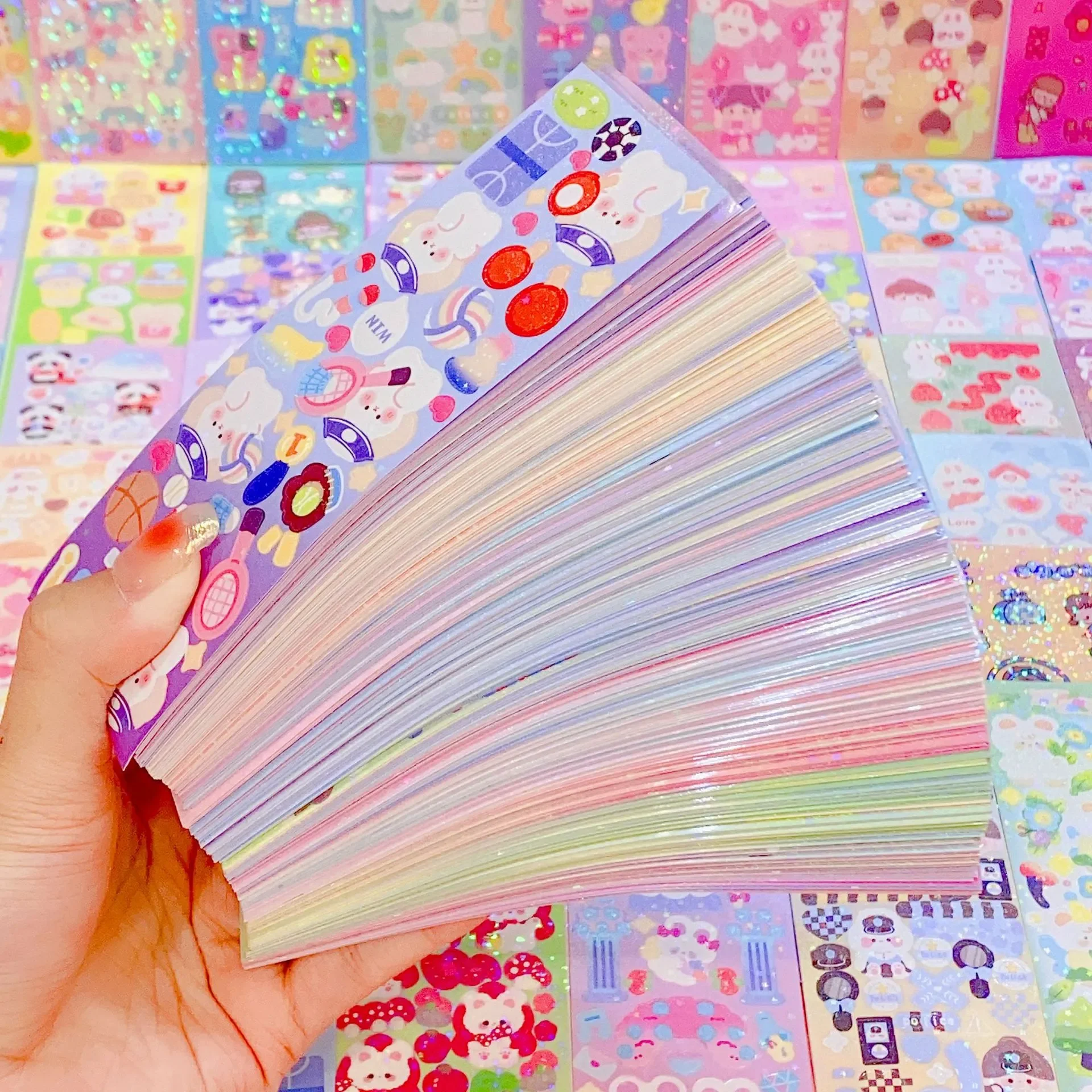 30/100Pcs Kawaii Handbook Stickers Cartoon Collage Laser Sticker DIY Decorative Material Scrapbooking Stationery School Supplies