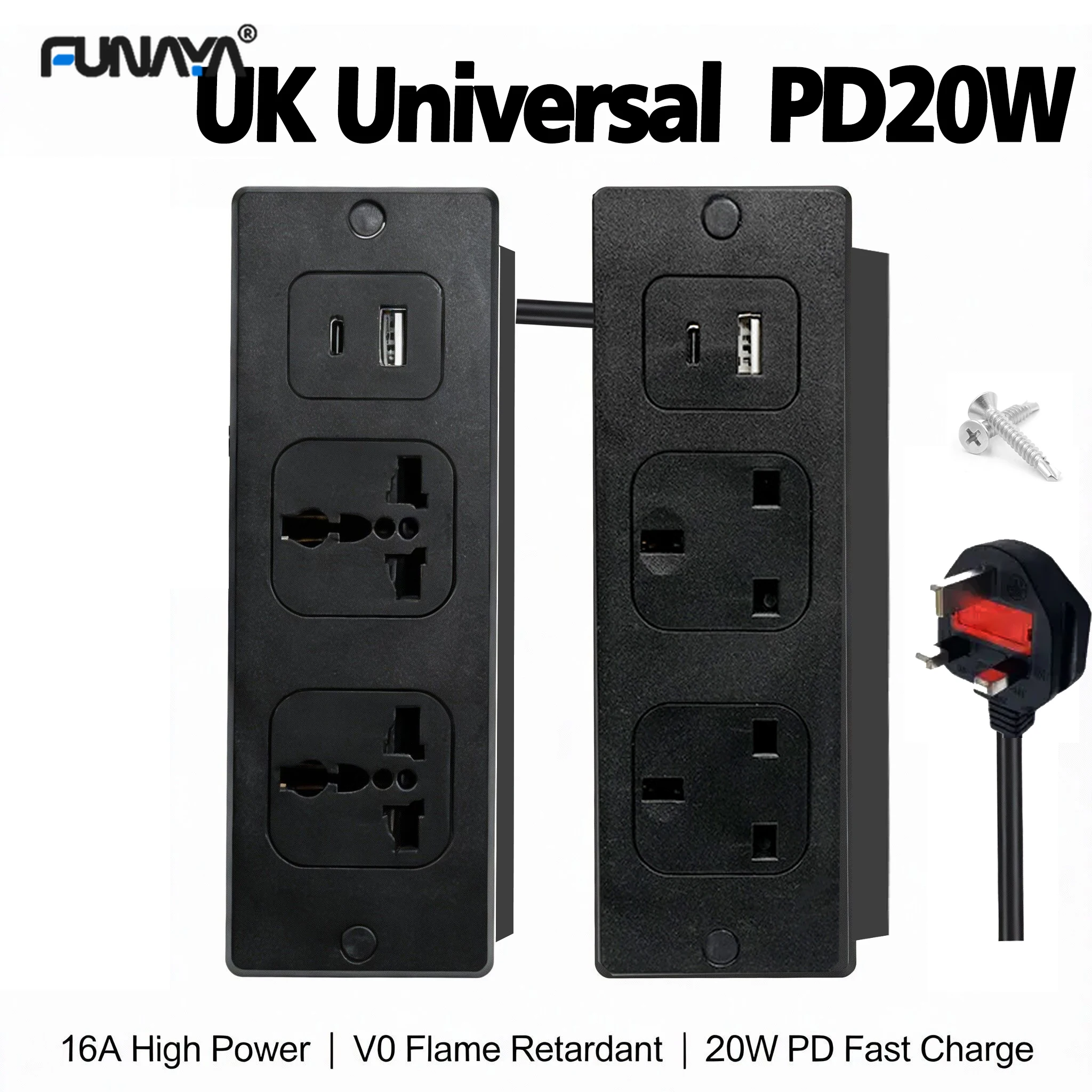 

FUNAYA Table Recesse Hidden Socket with USB TYPE-C UK MK SG Outlet Furniture Countertop Embedded Concealed Built-in Power Socket