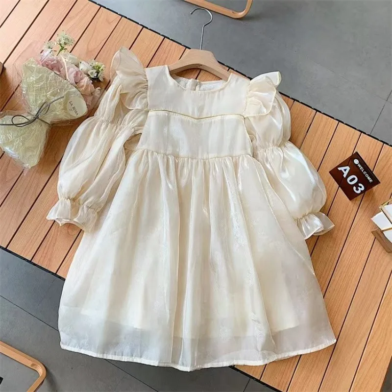Spring and Autumn Girls' Long Sleeve Dress New Children's Sweet Flowing Bubble Sleeve Princess Dress