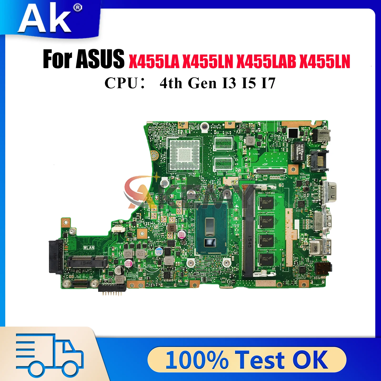 

X455LA Laptop Motherboard For ASUS X455LNB X455L DX882L X455LAB K455L W419L X455LN W491L A455L Mainboard With I3 I5 I7 CPU stk