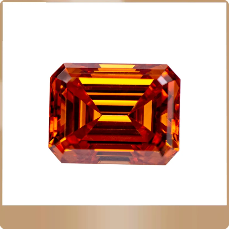 

Moissanite Stone Orange Color Emerald Cut Lab Grown Diamond Charms Ring Necklace Earrings Main Materials with GRA Certificate