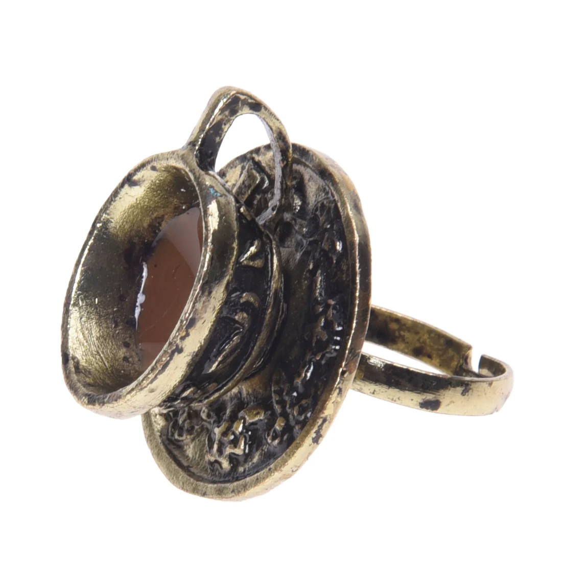 Metal Retro Coffee Tea Cup Finger Ring Adjustable Fashion