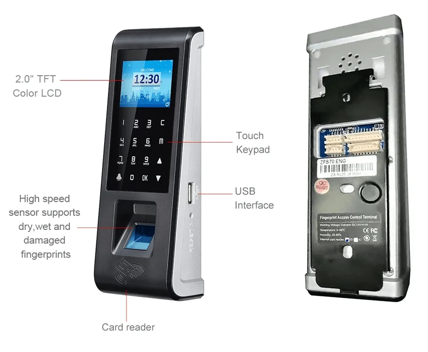 OEM Cloud Software TCP/IP WiFi Smart Biometric Fingerprint Time Clock Access Control Night Vision Anti-Passback Reset 3000 Users