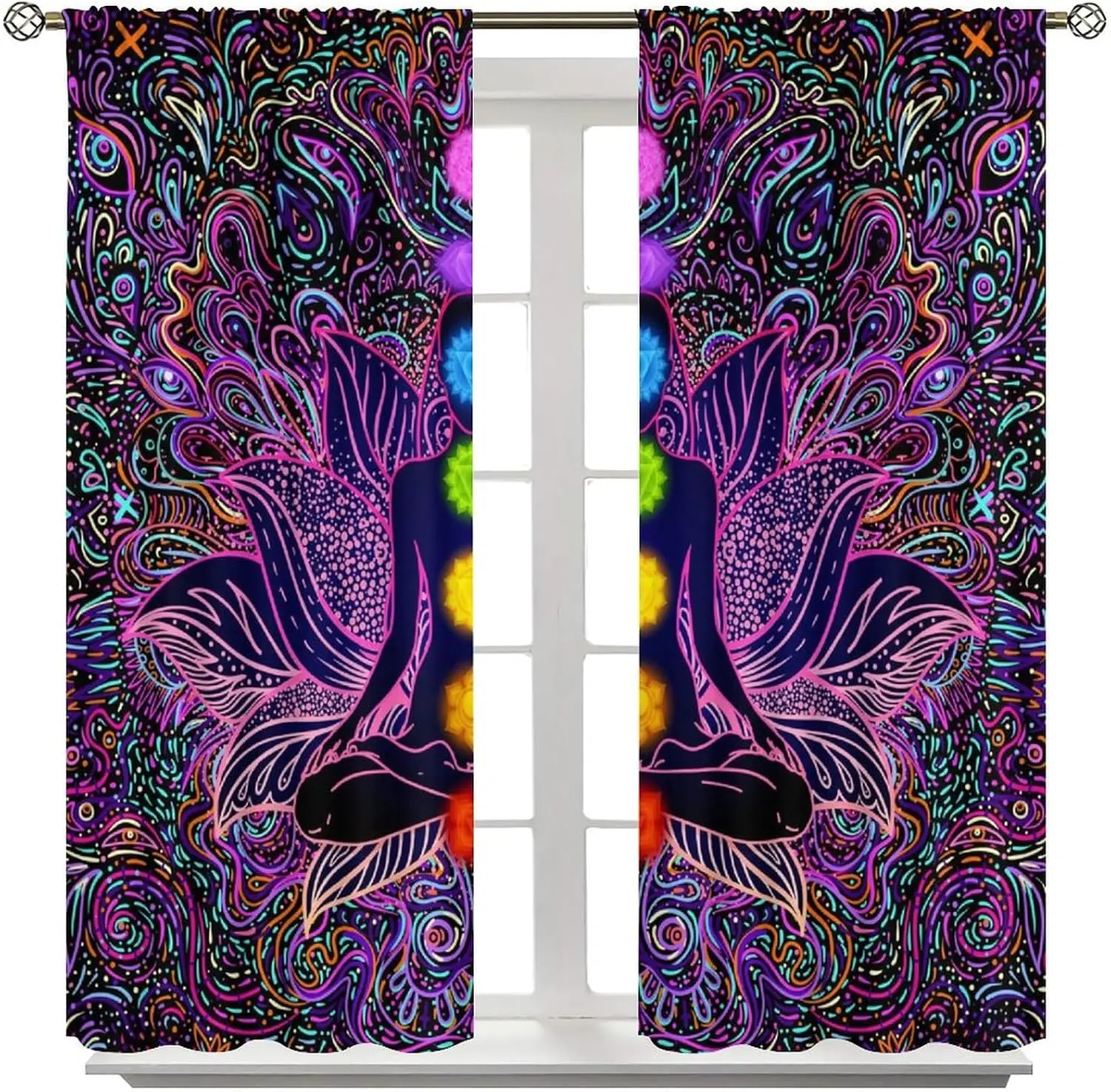 Bohemian Boho Chakra Mandala Curtain Tapestry Psychedelic Spiritual Yoga Meditation Wall Art Decor Window Hanging Room Decor