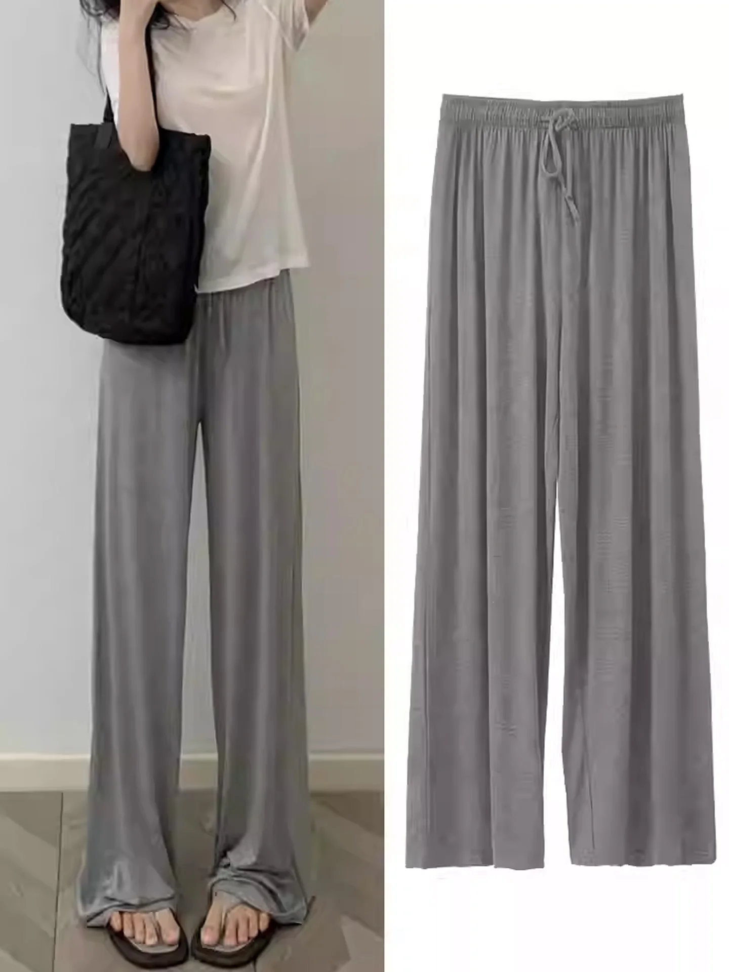 High Waist Modal Ice Silk Pants Women Summer Thin New Style Casual Wide Leg Pants Large Size Loose Fit Trousers