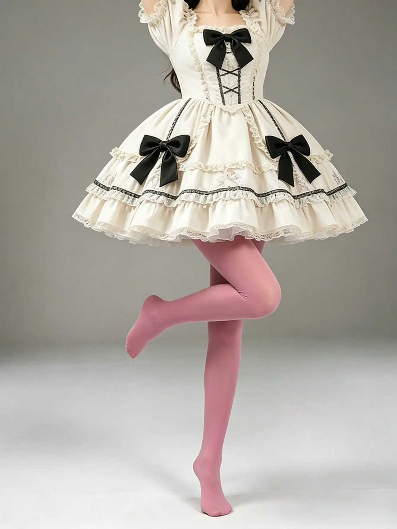 1 Pair Women Coral Pink Opaque Tights Lolita Style Stretchy Pantyhose Stockings