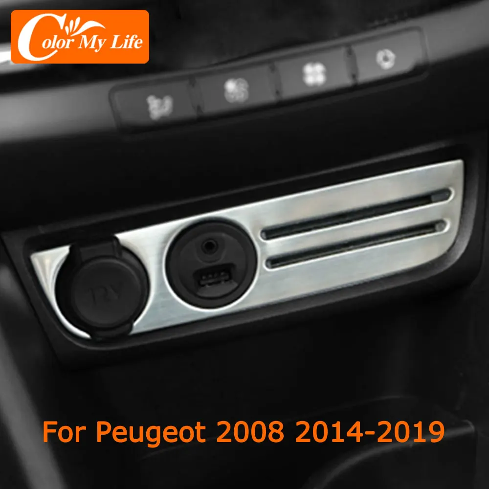 Stainless Steel Cigarette Lighter Panel Cover Trim Sticker for Peugeot 2008 2014 - 2019 LHD Car Accessories