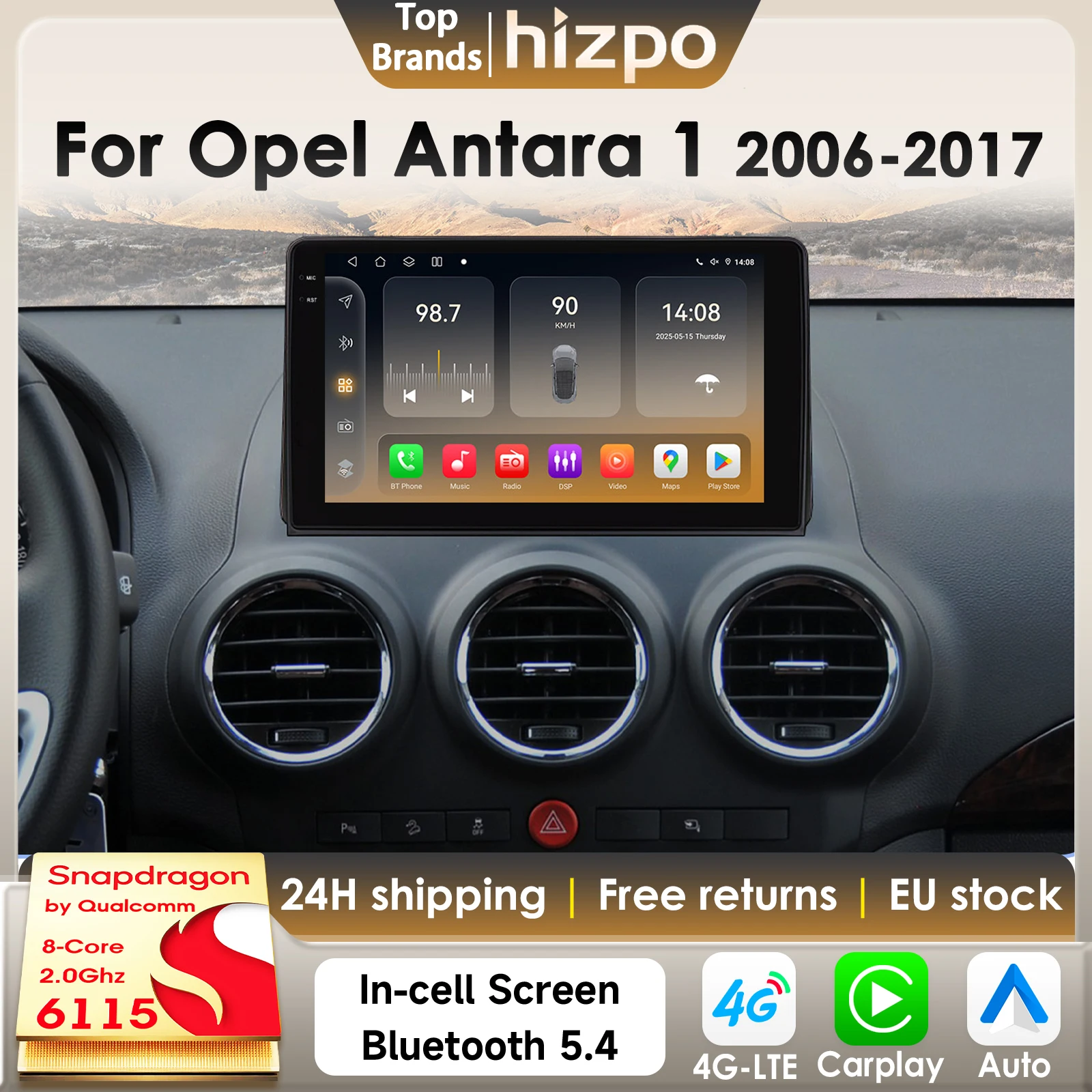 Hizpo Carplay Android Auto Autoradio für Opel Antara 1 2006–2017 Auto Multimedia GPS 4G 360 Kamera von Qualcomm Snapdragon 6115