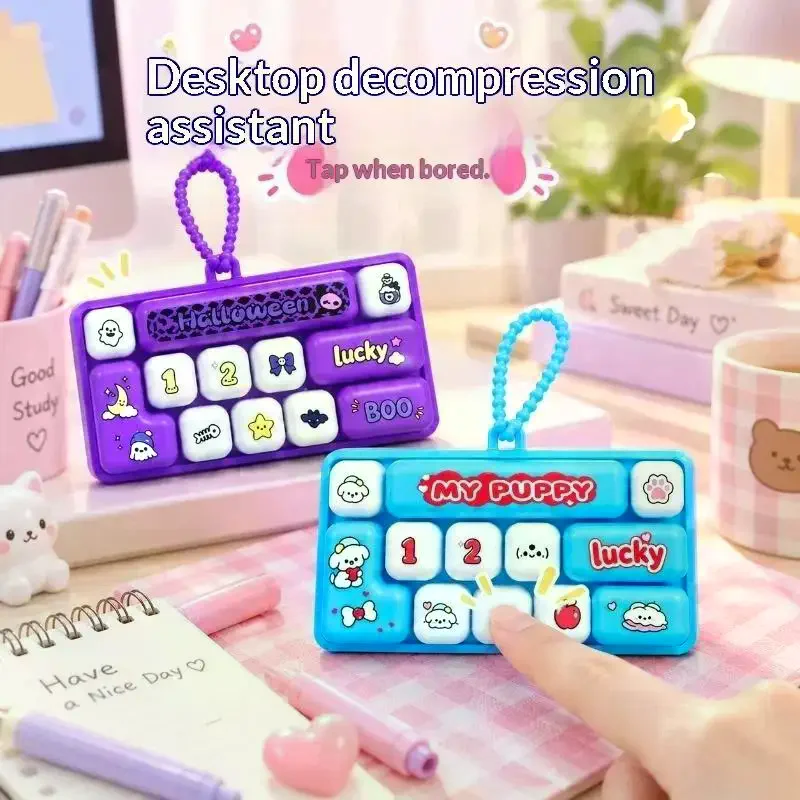 12 Grid Mini Keyboard Fidget Toy Animal Pattern Portable Stress Relief Keychain for Travel Party Filler Gifts