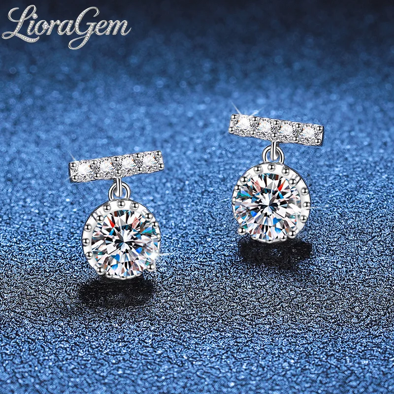 LioraGem Women's Small Fringe Round Moissanite Stud Earrings, Exquisite D-Color 1-Carat Moissanite Studs Platinum PT950 Stamp
