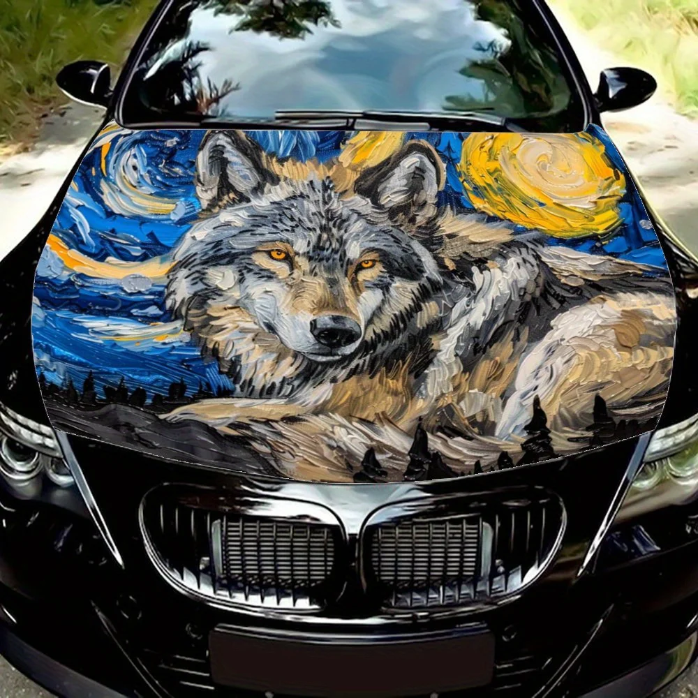 

Звездный ночной волк: тихий смотрите в кистью Ван Гога; Автомобильные виниловые обертки, виниловые наклейки на капот, уникальный дизайн, индивидуальный выбор