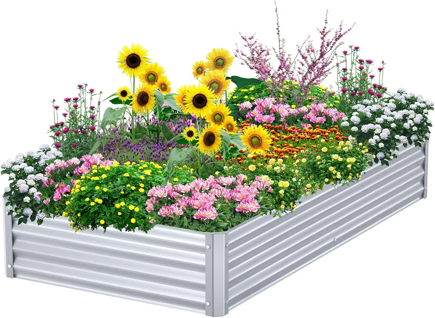 

Оцинкованная металлическая грядка-клумба 6x3x1 фут (1.8x0.9x0.3 м) для трав, овощей, цветов и суккулентов, серебристая