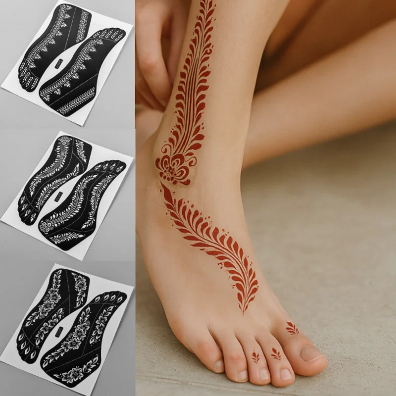 

Foot Hollow Tattoo Template DIY Feet Painting Herbal Juice Tattoo Stencil Henna Fake Tattoo Decals Body Art Tattoo Decorations