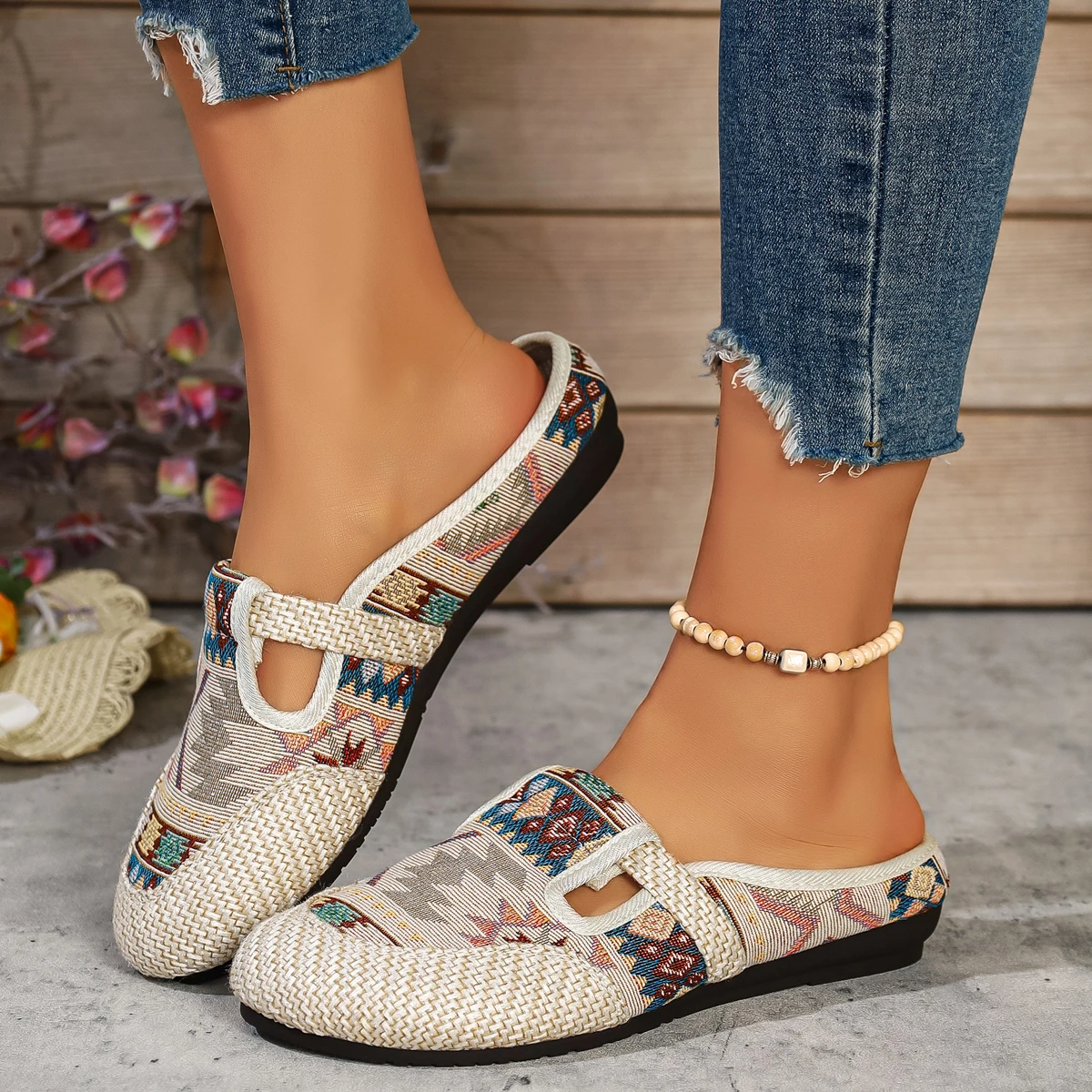 Ethnische bestickte Schuhe: Neue atmungsaktive Leinen-Halbslipper für Damen mit weichen Sohlen – Damen-Stoffschuhe für den Einzelfuß – Detail 14