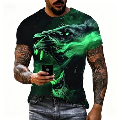 Summer New Fluorescent Animal Full Print Japanese Style Dark Harbor Style Short Sleeved Shirt