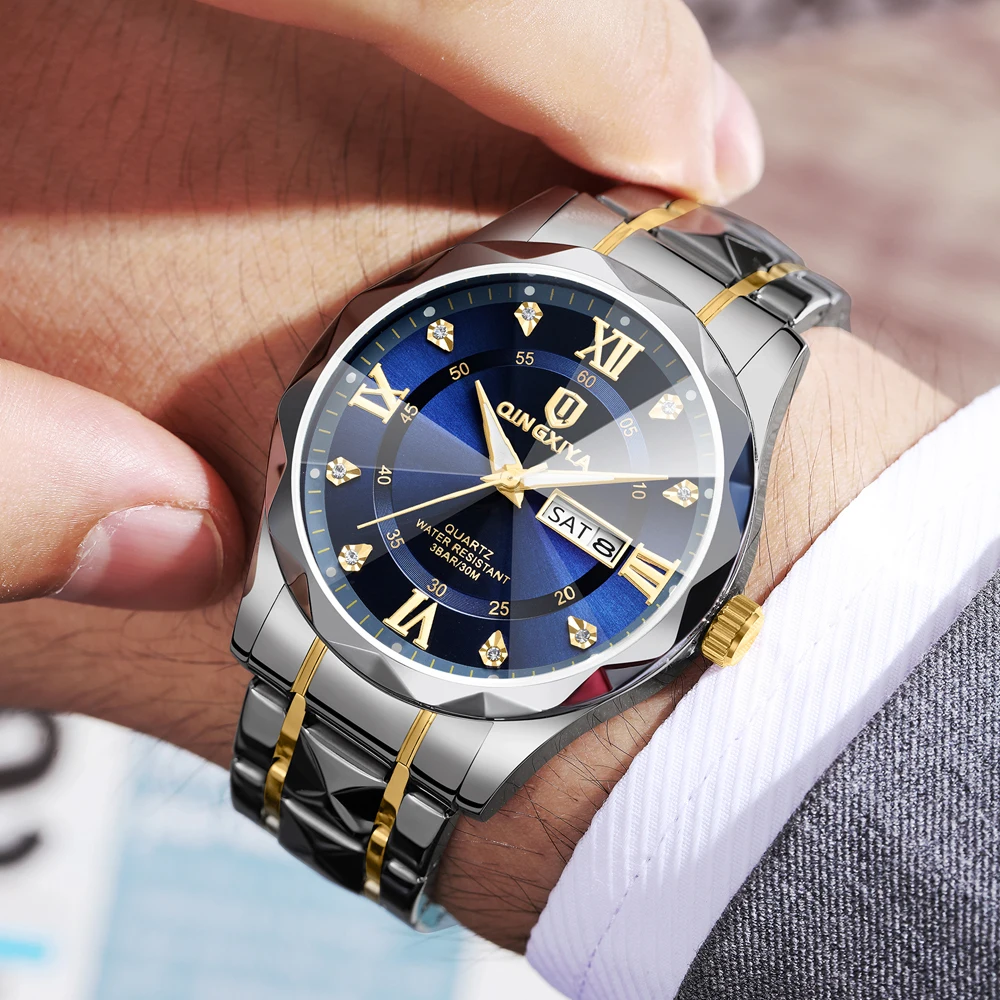 QINGXIYA мужские часы лучший бренд класса люкс кварцевые часы мужские из нержавеющей стали водонепроницаемые светящиеся наручные часы с датой Relogio Masculino