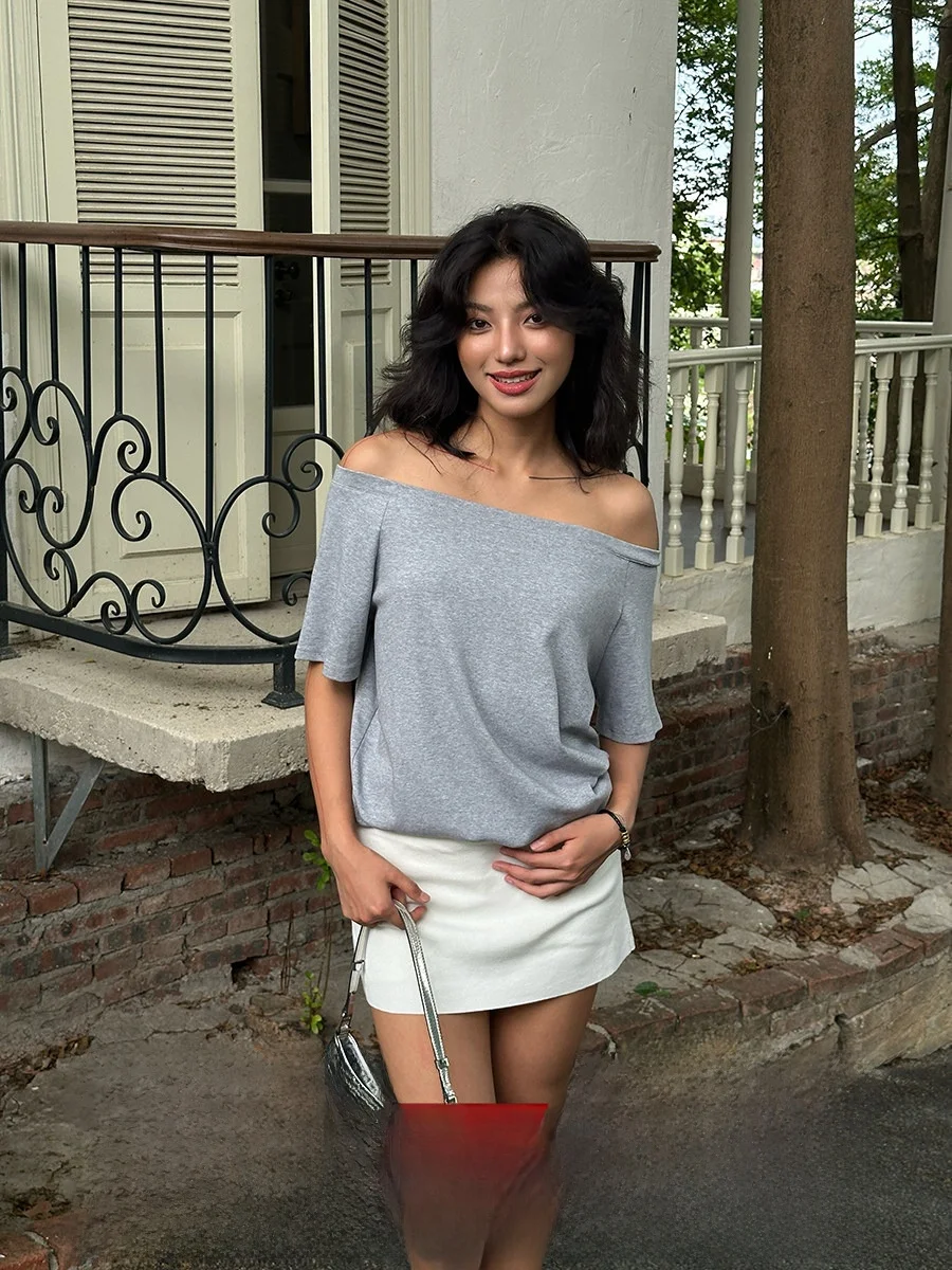 

GoGo Burn American ey One oulder ort Sve Women's T-irt Summer Loose Versatile Street Sle Top for Young Ladies