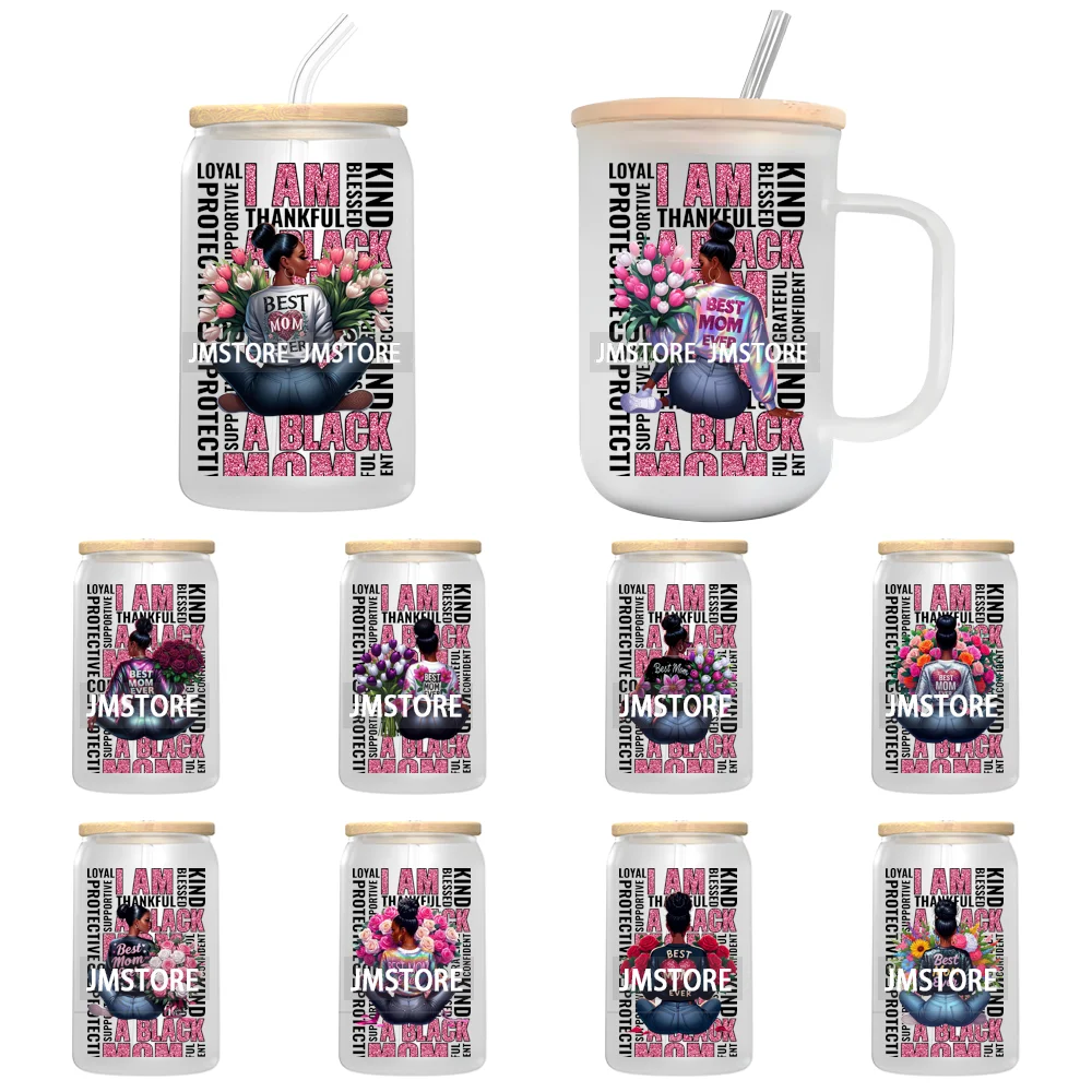 

Лучшая мама на свете: черные водонепроницаемые УФ-наклейки DTF ко Дню матери, готовые к применению, для декора стаканов Libbey объемом 16 унций, для поделок своими руками