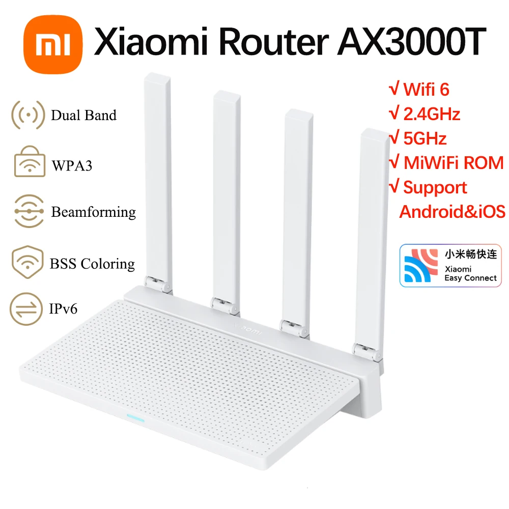 

Xiaomi AX3000T Router Mesh 5GHz 160MHz Broadband Qualcomm 1.3GHz Processor High Speed NFC Connection For Home Games