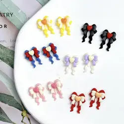 50PCS Dopamine Colored  Bow Nail Charms 3D Heart-shaped Double Ribbon Bows Resin Nail Art Decoration DIY Manicure Accessories