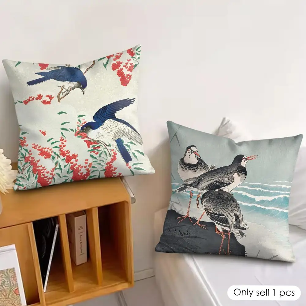 Ohara K-Koson Japan Ukiyo Cushion Cover Silky Short Plush Invisible Zipper Dustproof Sofa Pillow Case For Home Decor