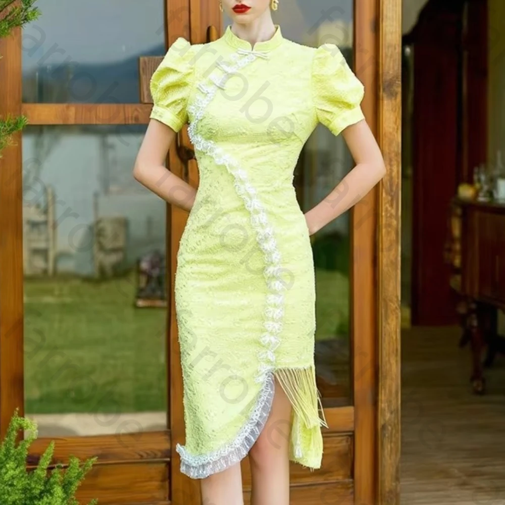 Eleganckie sukienki wieczorowe z siateczki z falbankami i krótkimi rękawami, seksowne sukienki celebrytek, wykwintne, wysokiej jakości suknie na studniówkę i przyjęcia, damskie, szyte na miarę.