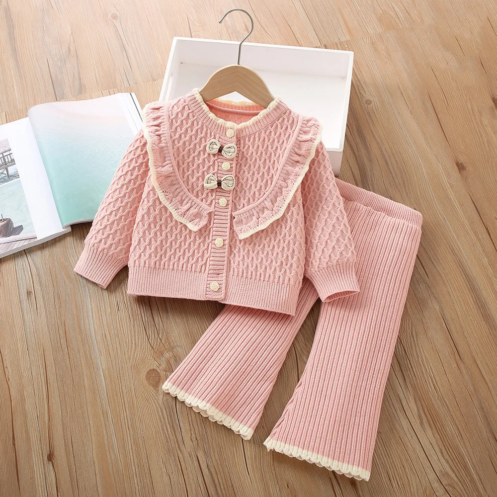 Girls Knitted Clothing Sets Spring Autumn 2026 Children Woolen Jersey Sweaters Coats Pants Princess Suit For Baby Outfits Kids 6