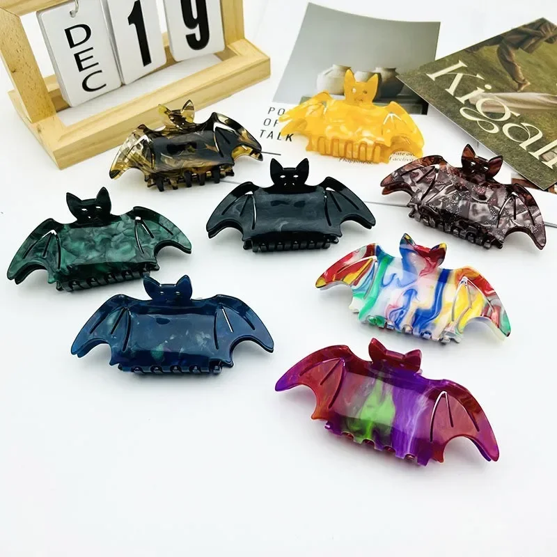 Refreshing World Colored Bat Hair Claw Halloween Creative Design Hair Claw Clips Shark Catch Hair Accessories for Women Girls