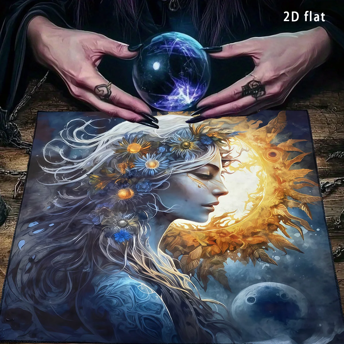 Nappe de Tarot Mystique Déesse Phases de Lune, Tapis d'Autel, Tapisserie de Tarot, Tapis de Jeu de Société Motif Floral, Tapis de Cartes de Jeu, Tapis Mural