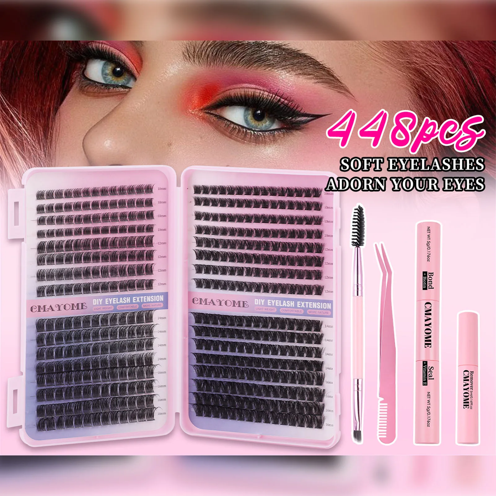 448pcs DIY Lash clusters set False Eyelashes extenstions bond and seal glue Curl Wispy Eyelash for Eye-Lifting Effect DIY Makeup