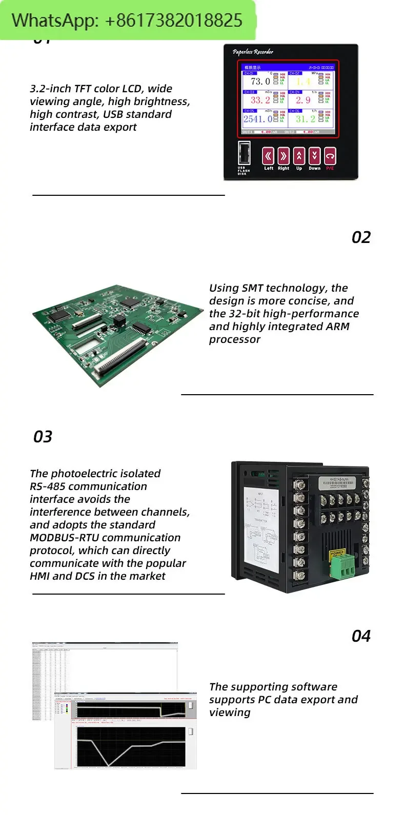 Industrial Universal Digital 12/16/24/32 Multi Channel USB RS485 Modbus Output Data Logger 6 Channel Paperless Recorder